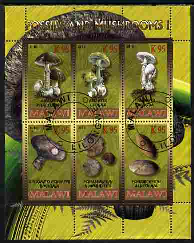 Rwanda 2010 Fossils & Mushrooms #1 perf sheetlet containing 6 values fine cto used