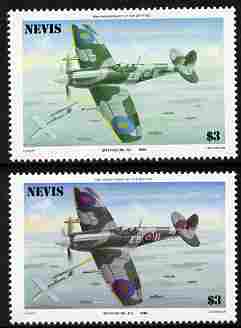 Nevis 1986 Spitfire $3 (Mark XII) with red omitted plus normal both unmounted mint as SG 374.,