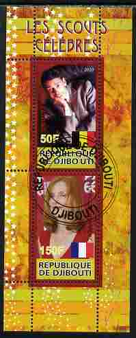 Djibouti 2010 Famous Scouts - Isabel Huppert & Jacques Brel perf sheetlet containing 2 values fine cto used