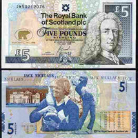 Great Britain - Scotland 2005 Jack Nicklaus £5 note issued by Royal Bank of Scotland unfolded and fine