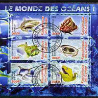 Congo 2010 Ocean Life #01 perf sheetlet containing 6 values fine cto used