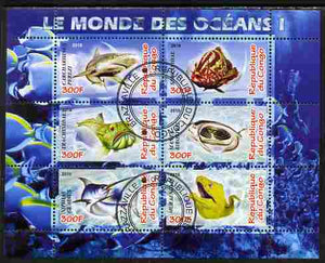 Congo 2010 Ocean Life #01 perf sheetlet containing 6 values fine cto used