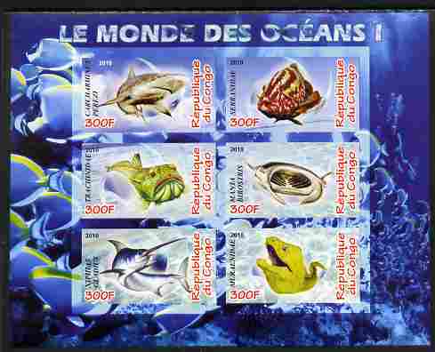 Congo 2010 Ocean Life #01 imperf sheetlet containing 6 values unmounted mint