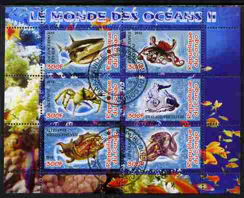 Congo 2010 Ocean Life #02 perf sheetlet containing 6 values fine cto used