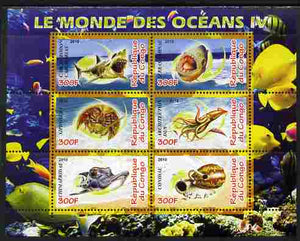 Congo 2010 Ocean Life #04 perf sheetlet containing 6 values unmounted mint