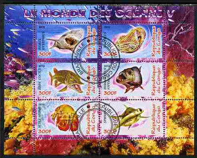 Congo 2010 Ocean Life #05 perf sheetlet containing 6 values fine cto used