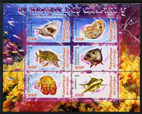 Congo 2010 Ocean Life #05 perf sheetlet containing 6 values unmounted mint