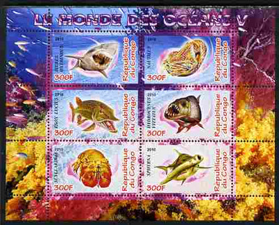 Congo 2010 Ocean Life #05 perf sheetlet containing 6 values unmounted mint