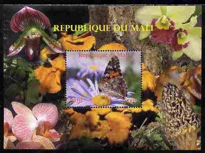 Mali 2010 Butterflies #03 with Orchids & Fungi in background perf s/sheet unmounted mint. Note this item is privately produced and is offered purely on its thematic appeal,