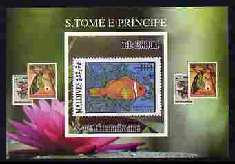 St Thomas & Prince Islands 2010 Stamp On Stamp - WWF Anenome Fish (Maldive Islands) individual imperf deluxe sheet unmounted mint. Note this item is privately produced and is offered purely on its thematic appeal