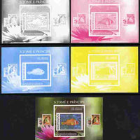 St Thomas & Prince Islands 2010 Stamp On Stamp - WWF Anenome Fish (Maldive Islands) individual deluxe sheet - the set of 5 imperf progressive proofs comprising the 4 individual colours plus all 4-colour composite, unmounted mint