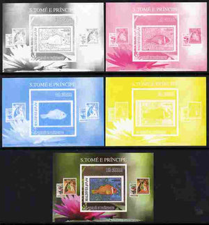 St Thomas & Prince Islands 2010 Stamp On Stamp - WWF Anenome Fish (Maldive Islands) individual deluxe sheet - the set of 5 imperf progressive proofs comprising the 4 individual colours plus all 4-colour composite, unmounted mint