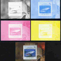 Guinea - Bissau 2010 WWF - Stamp On Stamp #2 - Tiger Shark (Tuvalu) individual deluxe sheet - the set of 5 imperf progressive proofs comprising the 4 individual colours plus all 4-colour composite, unmounted mint