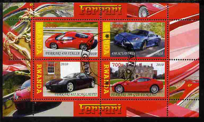 Rwanda 2010 Ferrari Cars perf sheetlet containing 4 values fine cto used