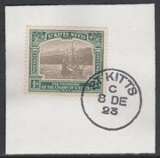 St Kitts-Nevis 1923 KG5 Tercentenary 1/2d SG 48 on piece with full strike of Madame Joseph forged postmark type 347