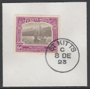 St Kitts-Nevis 1923 KG5 Tercentenary 6d SG 54 on piece with full strike of Madame Joseph forged postmark type 347