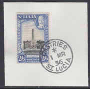 St Lucia 1936 KG5 Pictorial 2s6d black & ultramarine SG 122 on piece with full strike of Madame Joseph forged postmark type 359