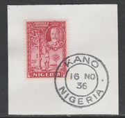 Nigeria 1936 KG5 Pictorial 1d carmine, SG 35 on piece with full strike of Madame Joseph forged postmark type 302