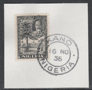 Nigeria 1936 KG5 Pictorial 2d black, SG 37 on piece with full strike of Madame Joseph forged postmark type 302