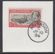 Ascension 1934 KG5 Pictorial 1.5d Pier SG 23 on piece with full strike of Madame Joseph forged postmark type 21