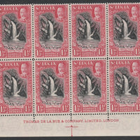 St Lucia 1936 KG5 Pictorial 1.5d black & scarlet De La Rue imprint block of 8 unmounted mint, SG 115