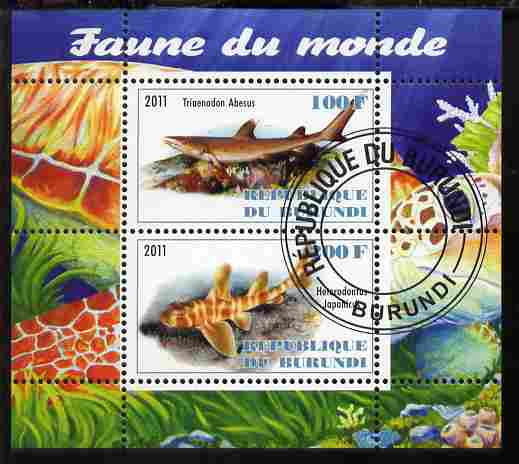 Burundi 2011 Fauna of the World - Sharks #1 perf sheetlet containing 2 values fine cto used