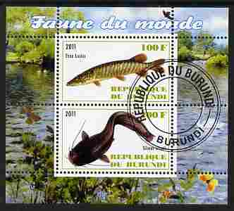 Burundi 2011 Fauna of the World - Fish #2 (Pike & Catfish) perf sheetlet containing 2 values fine cto used