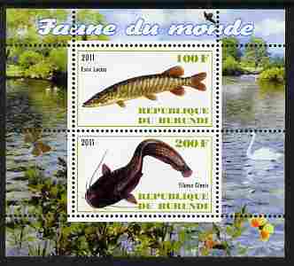 Burundi 2011 Fauna of the World - Fish #2 (Pike & Catfish) perf sheetlet containing 2 values unmounted mint