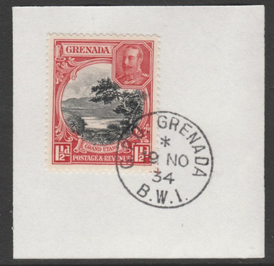 Grenada 1934-36 KG5 Pictorial 1.5d black & scarlet P12.5 (SG 137) on piece with full strike of Madame Joseph forged postmark type 201