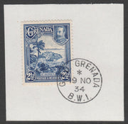 Grenada 1934-36 KG5 Pictorial 2.5d blue (SG 139) on piece with full strike of Madame Joseph forged postmark type 201