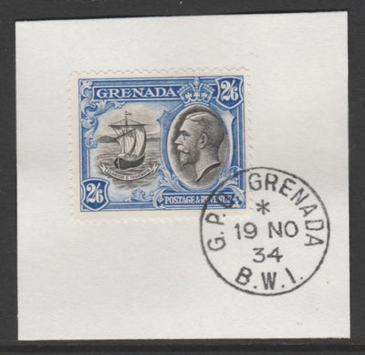 Grenada 1934-36 KG5 Pictorial 2s6d black & ultramarine (SG 143) on piece with full strike of Madame Joseph forged postmark type 201