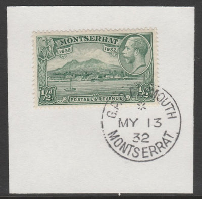 Montserrat 1932 KG5 Pictorial 1/2d green (SG 84) on piece with full strike of Madame Joseph forged postmark type 258