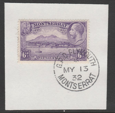 Montserrat 1932 KG5 Pictorial 6d violet (SG 90) on piece with full strike of Madame Joseph forged postmark type 258