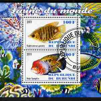 Burundi 2011 Fauna of the World - Fish #1 (Gourami & Vieja) perf sheetlet containing 2 values fine cto used