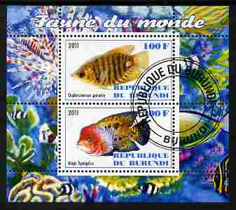 Burundi 2011 Fauna of the World - Fish #1 (Gourami & Vieja) perf sheetlet containing 2 values fine cto used