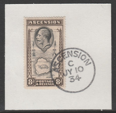 Ascension 1934 KG5 Pictorial 8d Map SG 27 on piece with full strike of Madame Joseph forged postmark type 21