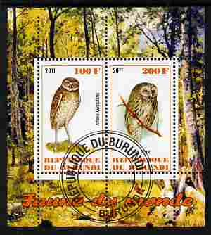 Burundi 2011 Fauna of the World - Owls perf sheetlet containing 2 values fine cto used