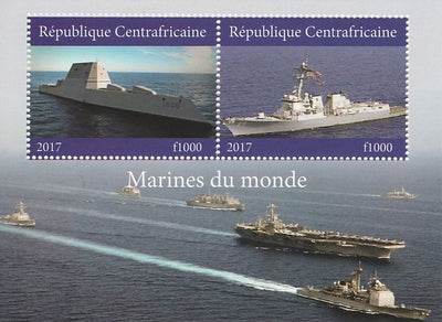 Central African Republic 2017 Ships of the World #1 perf sheetlet containing 2 values unmounted mint