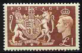 Great Britain 1951 KG6 Festival High Value £1 Royal Coat of Arms unmounted mint, SG 512