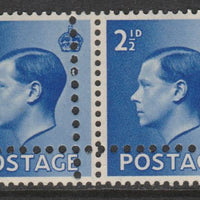 Great Britain 1936 KE8 2.5d horizontal pair with perforations doubled (stamps are quartered) unmounted mint. Note: the stamps are genuine but the additional perfs are a slightly different gauge identifying it to be a forgery.