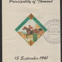 Thomond 1961 Show jumping 1.5d (Diamond-shaped) imperf m/sheet fine used with cds cancel for first day of issue