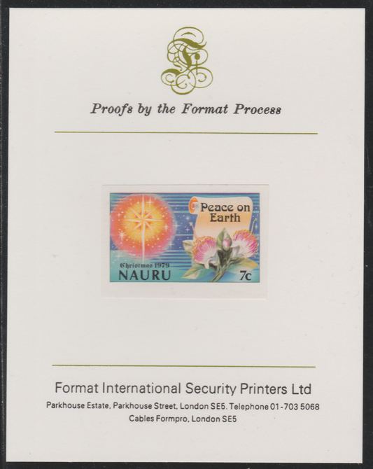 Nauru 1979 Christmas 7c Peace on Earth,imperf mounted on Format International Proof Card, as SG216