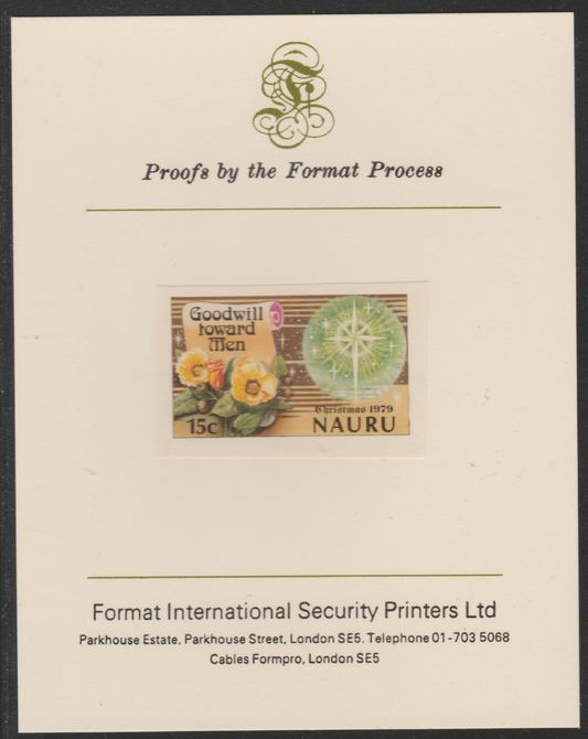 Nauru 1979 Christmas 15c Goodwill Toward Men,imperf mounted on Format International Proof Card, as SG217