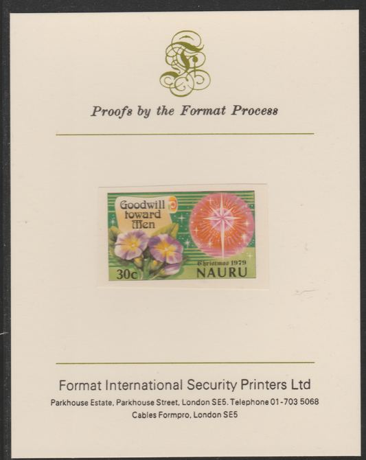 Nauru 1979 Christmas 30c Goodwill Toward Men,imperf mounted on Format International Proof Card, as SG219