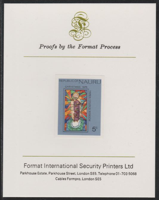 Nauru 1975 Christmas - Stained Glass Window,5c imperf mounted on Format International Proof Card, as SG139