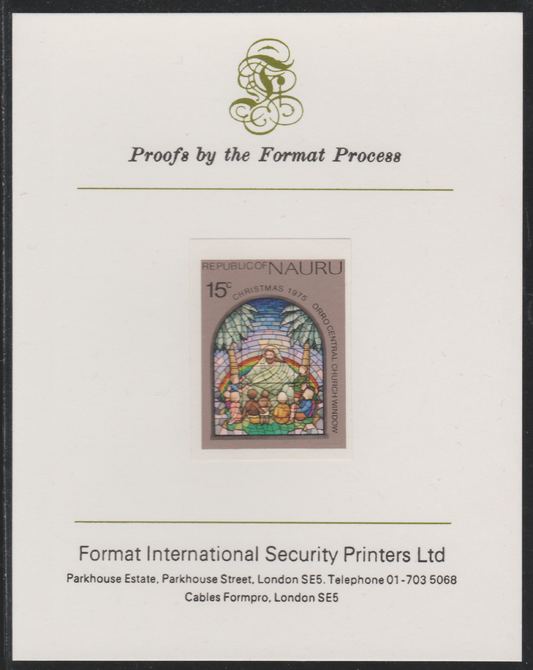 Nauru 1975 Christmas - Stained Glass Window,15c imperf mounted on Format International Proof Card, as SG141