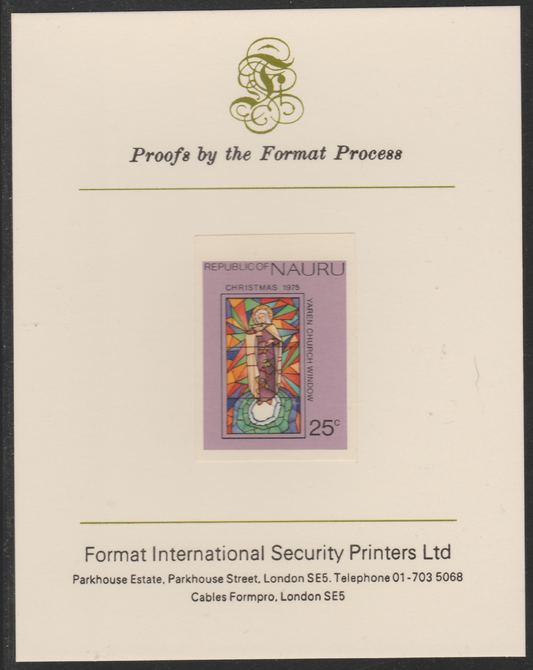 Nauru 1975 Christmas - Stained Glass Window,25c imperf mounted on Format International Proof Card, as SG142