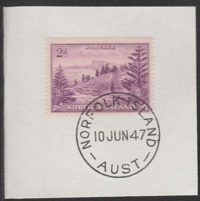 Norfolk Island 1947 Ball Bay 2d (SG 4) on piece with full strike of Madame Joseph forged postmark type 306