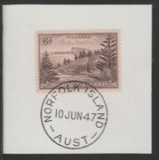 Norfolk Island 1947 Ball Bay 6d (SG 9) on piece with full strike of Madame Joseph forged postmark type 306