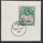 St Helena 1922-37 KG5 Badge Issue 1d (SG98) on piece with full strike of Madame Joseph forged postmark type 340